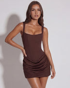 Vestido mini marrón satinado