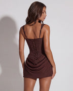 Vestido mini marrón satinado