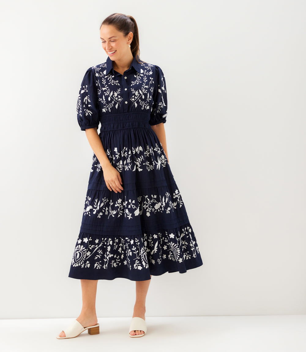 Puff Sleeve Embroidered Dress