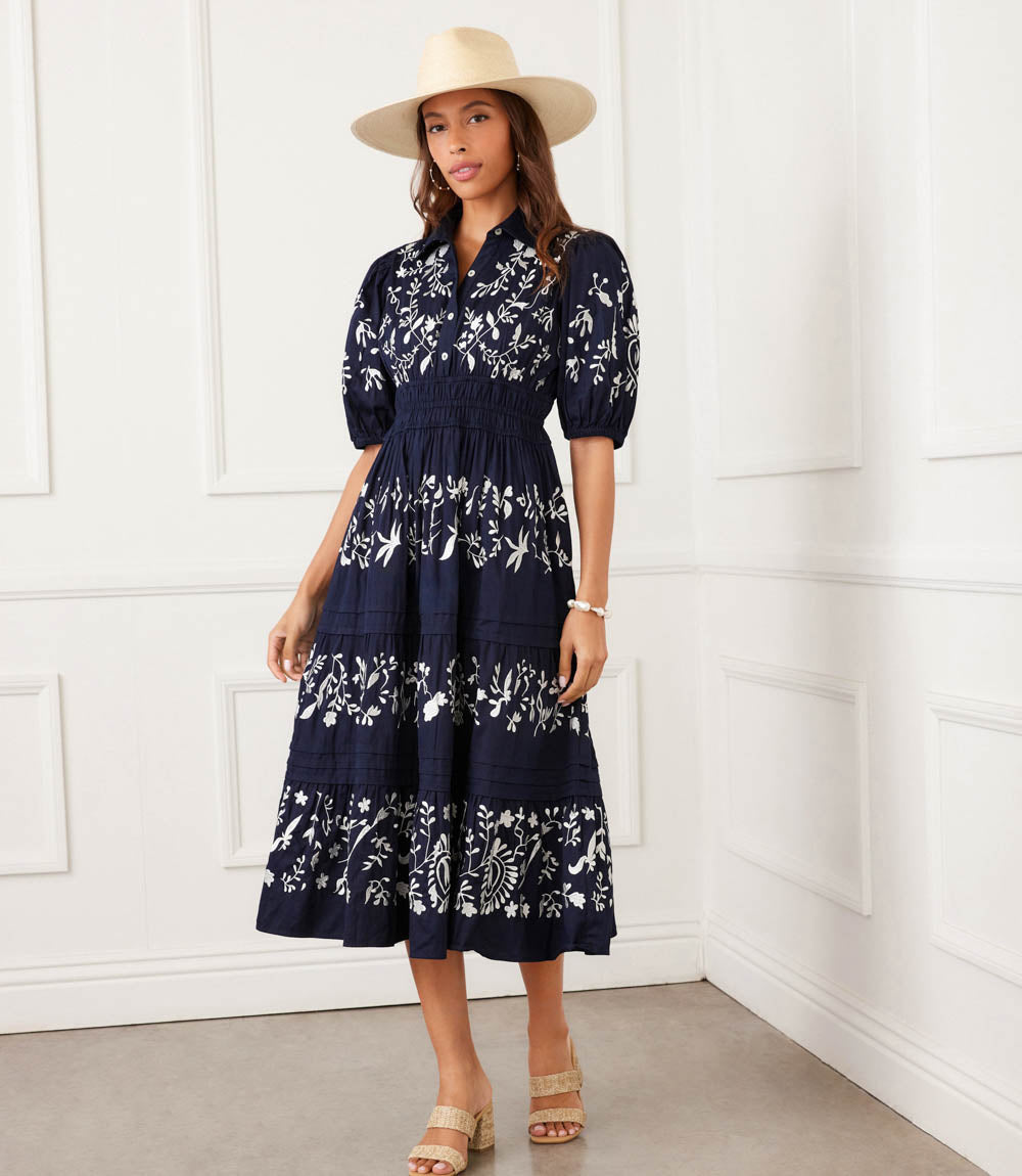 Puff Sleeve Embroidered Dress