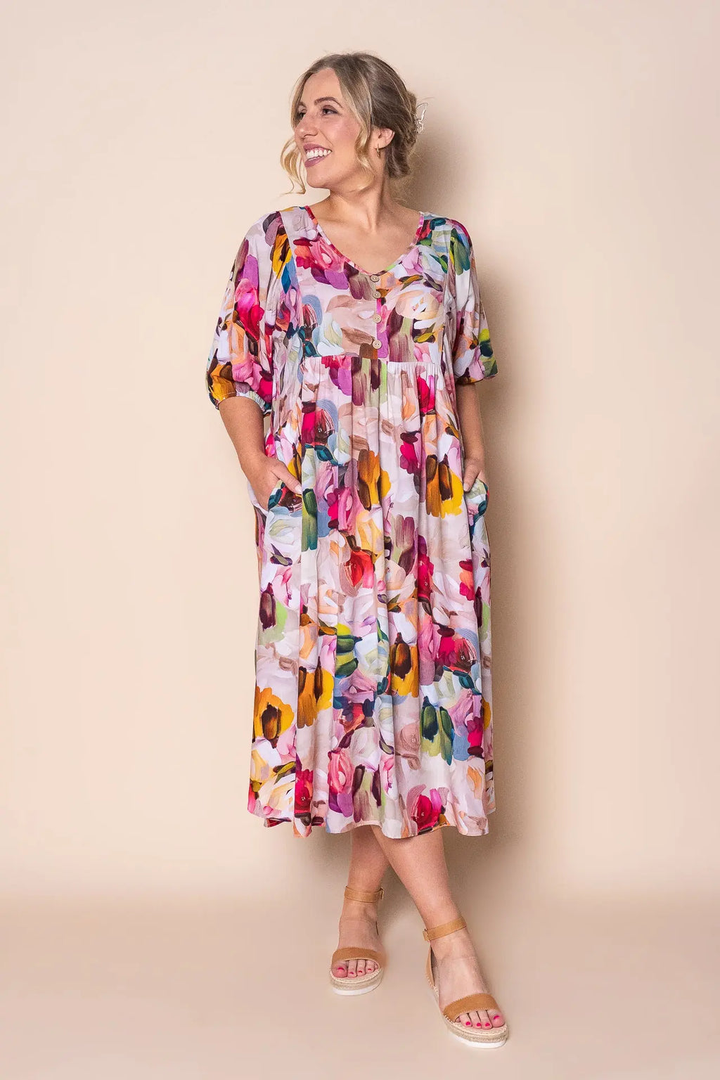 Vestido midi rosa