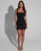Vestido mini de strass semitransparente