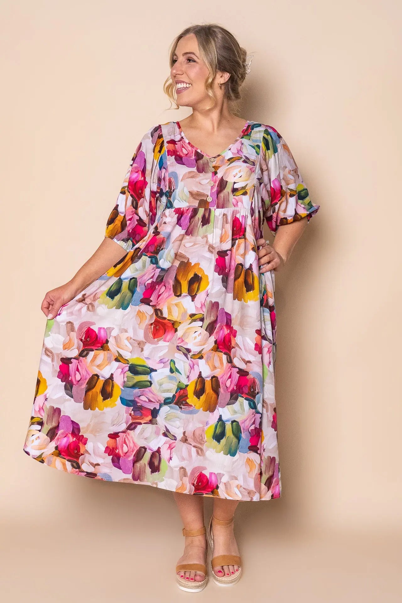 Vestido midi rosa