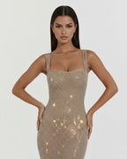Vestido maxi de strass