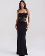 Vestido maxi negro con aberturas laterales