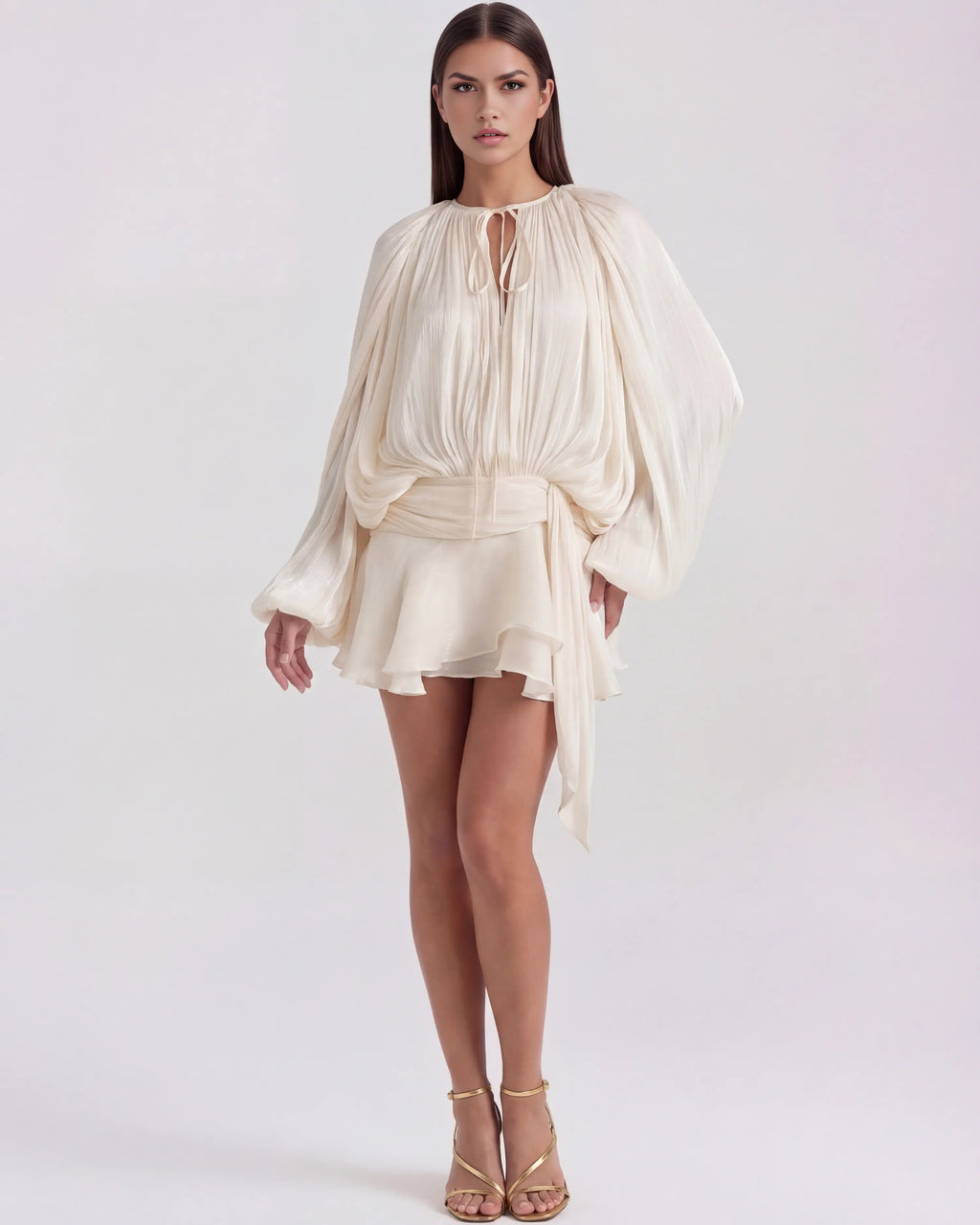 Vestido mini blanco boho con manga abullonada