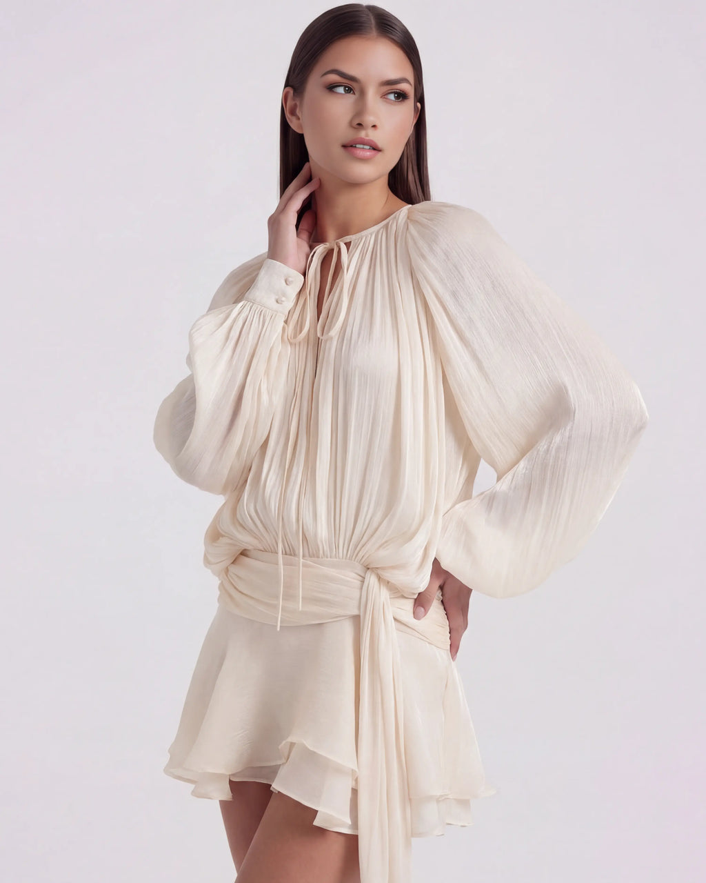 Vestido mini blanco boho con manga abullonada