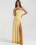Vestido maxi amarillo con abertura lateral