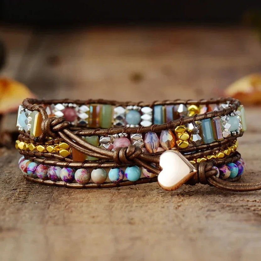 Pulsera envolvente de rodonita y jaspe natural