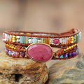 Pulsera envolvente de rodonita y jaspe natural