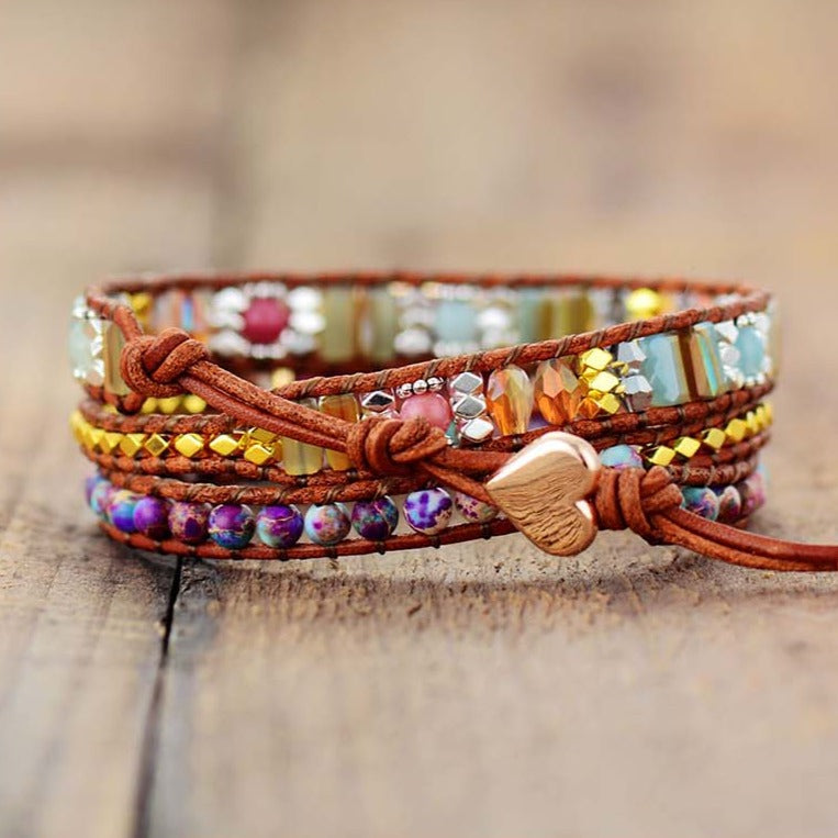 Pulsera envolvente de rodonita y jaspe natural