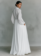 Women's Minimalist Cotton And Linen Patchwork Single-breasted Stand-up Collar Long-sleeved Maxi Dress MDA0658K6Y