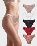 Ropa interior de bikini sin costuras con encaje sedoso (paquete de 5)