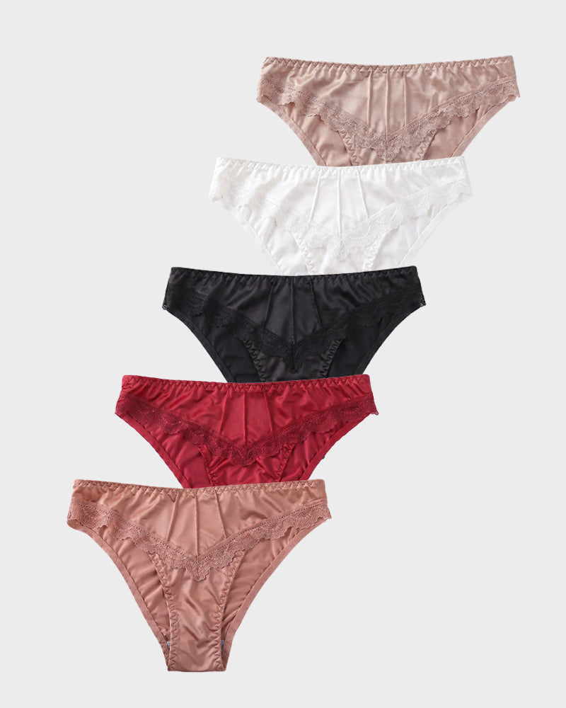 Ropa interior de bikini sin costuras con encaje sedoso (paquete de 5)